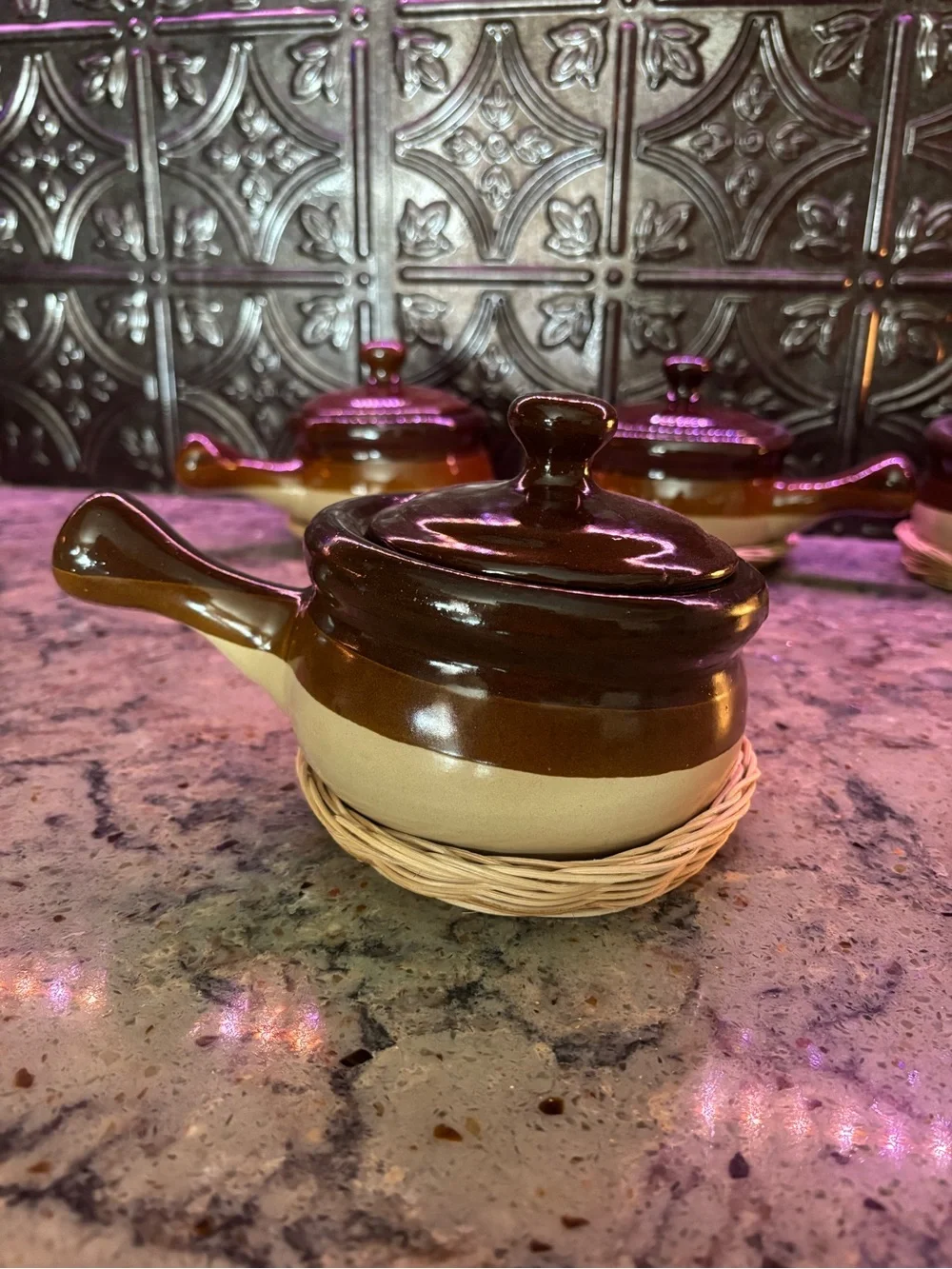 Brown and Cream Ceramic Crock Set - 4 Piece